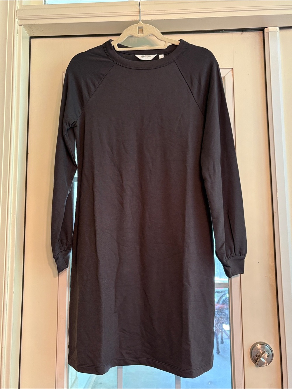 Candace Cameron Bure Charcoal Long Sleeve Crewneck French Terry Dress “Missy”